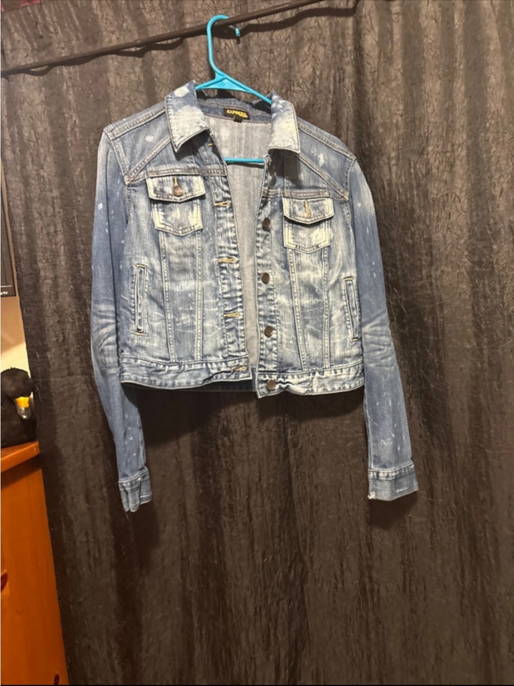Express Light Wash Denim Jacket with Paint-Splatter Detail